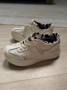 Zara Cream Platform Sneakers with Leopard-Print Lining